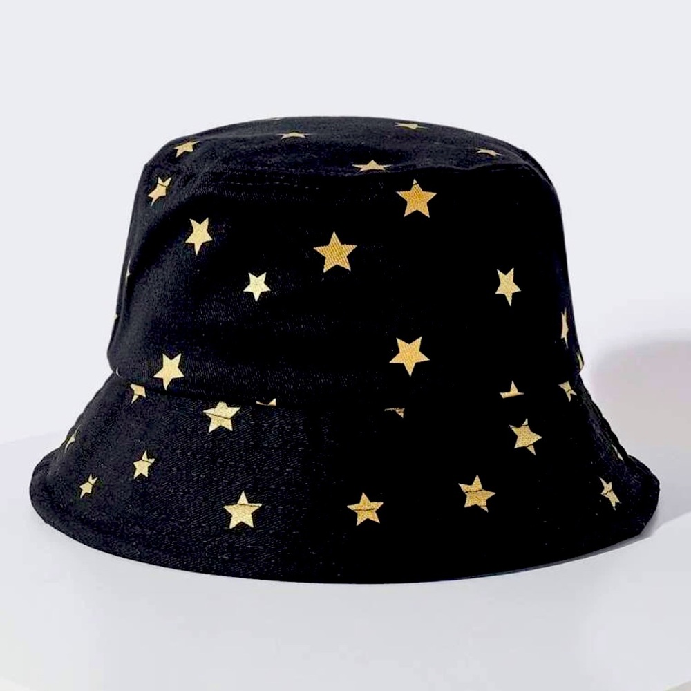 Bucket Hat-Black with Gold stars